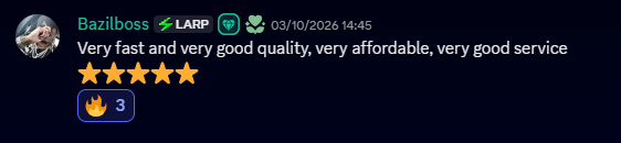 Discord review screenshot from Bazilboss, including a five-star rating.